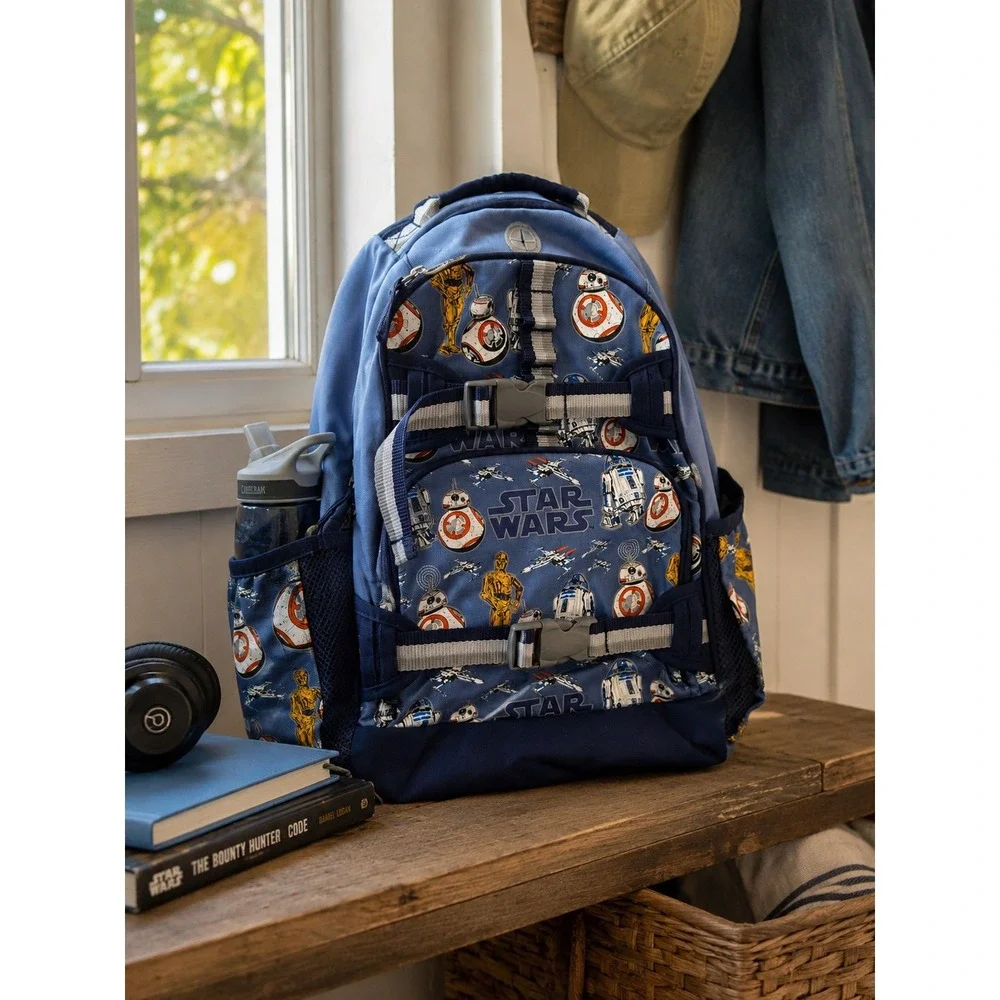 Pottery Barn Kids Star Wars Mackenzie Backpack Blue R2-D2 C-3PO BB-8 Droids
